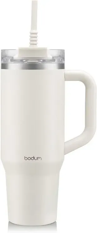 BODUM Reisebecher Tumbler 1,2 L Winterweiß - mit Strohhalm, Griff und Deckel