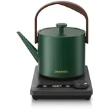 Arendo Wasserkocher Temperatureinstellung 40°-100°C, Edelstahl, Griff aus Echt Holz, Retro, 0.6 l, 1000 W, Schwanenhals‐Ausguss, BPA‐frei, Warmhaltefunktion, Teekocher grün
