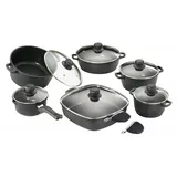 Karcher Aluguss-Topf-Set 6-tlg. schwarz 3 x Kochtopf + Stielkasserolle + Schmorpfanne + Rechteckpfanne 