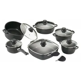 Karcher Aluguss-Topf-Set 6-tlg. schwarz 3 x Kochtopf + Stielkasserolle + Schmorpfanne + Rechteckpfanne 