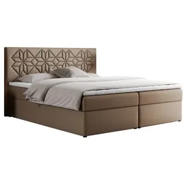 MKS Meble Boxspringbett 140x200 mit Matratze H4 und Bettkasten, Doppelbett Bett mit Stauraum und Topper, Polsterbett 140x200 mit Kopfteil - Leila - Braun