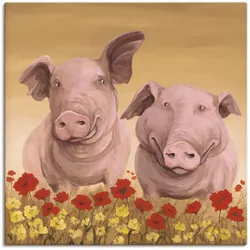 Leinwandbild ARTLAND "Schweine", beige (farbe bild(er): naturfarben), B:100cm H:100cm T:1,8cm, Canvas, Leinwand, Bilder, auf Keilrahmen gespannt