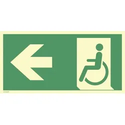 Schild Notausgang f. gehbeeintr. Personen Pfeil links,Kunstst.,nachl.,160-mcd,400x200mm