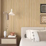 Livelynine Selbstklebende Wandpaneele Holzoptik 3D 60CMx3M Holzpaneele Wand Selbstklebend Tapete Dick Wandverkleidung Innen Holz Braun Skandi Paneele Wand Schlafzimmer Esszimmer Büro Holzlamellen