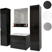 Mendler Badezimmerset HWC-B19, Waschtisch Wandspiegel 2x Hängeschrank, hochglanz schwarz