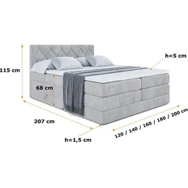 altdecor Boxspringbett CATOR KING - 160x200 - H3/H4 - Hellgrau