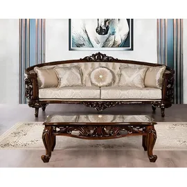 xl moebel gmbh Dreisitzer Sofa 3 Sitz Klassische Möbel Sofas Stoff Stil Barock Rokoko Luxus Neu - Beige