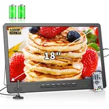 DESOBRY 18-Zoll tragbarer Fernseher mit Freeview, 6000mAh Akku Kleiner Fernseher mit Antenne, 12V Camping TV mit eingebautem Digital DVB/T2 Tuner, unterstützt USB/HDMI/RCA/AV Eingänge