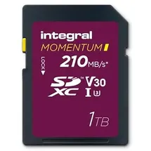 Integral Momentum I 1 TB SDXC V30 U3 Karte – bis zu 210 MB/s lesen, 180 MB/s schreiben – für DSLR, spiegellose Kameras & Camcorder – 4K-UHD-Video & Burst-Mode – wasserdicht, stoßfest, robust