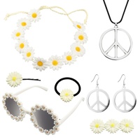 CYUaoao Hippie Kostüm Set Accessoires 70er Jahre 8 Stück 60er 70er Jahre Retro Zubehör Accessoires Vintage mit Vintage Brille Stirnband Halskette Ohrringe Haarspangen Haargummi für Party