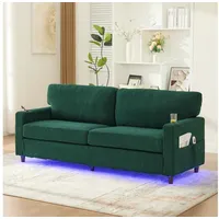 Odikalo 2-Sitzer Ecksofa mit LED und USB, Moderner 2-Personen Chenille-Sofa mit USB-C, LED-Ambiente, Getränkehaltern und Seitentaschen. Holz/Metall-Rahmen mit Komfortschaum. Ideal für Wohnzimmer, Schlafzimmer oder Büro. Mehrfarbig grün