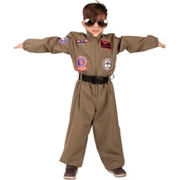 PartyXPeople Top Pilot Kinderkostüm Jungen Kampfjet-Pilotenoverall Verkleidung Fliegerkombi, Kostüm olivgrün 12739-152