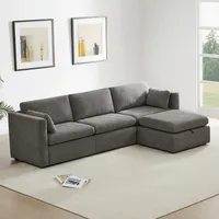 Kislot Oversized Modular Sectional Fabric Sofa Set, FSC Certified Extra Large L Shaped Couch Reversible Chaise Modular Sectional Couch, 112 inch Width,4 Seat Modular Sofa with Storage Ottoman
