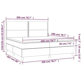 vidaXL Boxspringbett mit Matratze & LED Dunkelgrau 200x200 cm Samt
