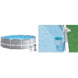 Intex Schwimmbecken Pool Ø 366 x 99 cm Frame Pool Set Prism Rondo 26716 & Oberflächenskimmer - Deluxe Oberflächenskimmer zur Wandmontage - Hängeskimmer