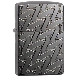 Zippo Sturmfeuerzeug - Geometric Weave, Black Ice, Deep Carve - Nachfüllbar - Wiederverwendbar - Windfestes Design - Geschenkbox - Made in USA