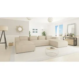 s-style möbel - Moderne Wohnlandschaft Bello aus Beige Cord mit weichem Sitz, B/T/H: 327 cm / 176 cm / 64 cm - Beige