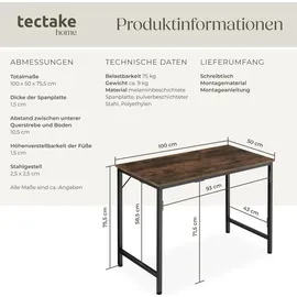 Tectake Schreibtisch Jenkins 75,5 cm x 0 cm
