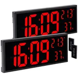 2er-Set LED Funk-Wanduhr, Jumbo-Uhrzeit, FB, Hygro- & Thermometer