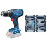 Bosch Professional 18V System Akku Schlagbohrschrauber GSB 18V-21 (ohne Akkus und Ladegerät, im Karton) + 35tlg. MultiConstruction Bohrer- und Impact Control Schrauberbit-Set, Zubehör