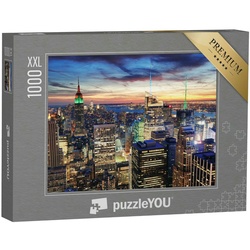 puzzleYOU Puzzle Puzzle 1000 Teile XXL „Wolkenkratzer von New York City im Sonnenunterg, 1000 Puzzleteile, puzzleYOU-Kollektionen Skylines, Skyline Manhattan