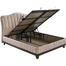 Bambi Pointhome Bambi Boxspringbett Set 140x200, H4 / H5, Thermall, Matratze mit Topper, Paketfedersystem , 1 x Matratze, 1 x Bettkasten, 1 x Kopfteil - Beige