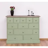 Massivholzmoebel-Becker Apothekerschrank Kommode aus Massivholz mit 13 Schubladen grün