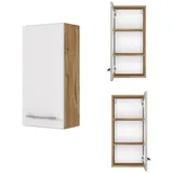 Lomadox Hängeschrank LOUNY-03 Badezimmer in Wotaneiche Nb. mit matt weiß, B/H/T: ca. 30/64/20 cm braun|weiß