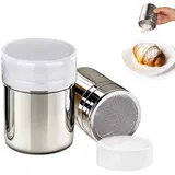 JKITNHJOT 2 Stück Puderzuckerstreuer Set, Staubzuckerstreuer mit feinem Sieb & Deckel, Edelstahl Kakaostreuer Geeignet für Kakaopulver, Puderzucker, Mehl, Matcha Pulver, Pfeffer (2 Größen)