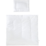 Roba Kindersteppbett - Baby Bettdecke 80 x 80 cm + Kissen 40 x 35 cm - Set für Kinder - 4 Jahreszeiten / Ganzjährig - Weiß