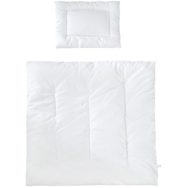 Roba Kindersteppbett - Baby Bettdecke 80 x 80 cm + Kissen 40 x 35 cm - Set für Kinder - 4 Jahreszeiten / Ganzjährig - Weiß