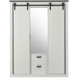 furn.design Kleiderschrank weiß anthrazit Landhaus Schiebetürentürenschrank 3-türig mit Spiegel 163 x 209 cm, Schlafzimmer, Kleiderschränke