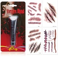 papapanda Künstlich Vampir Blut mit Halloween Narben Tattoo Kunstblut (Blut + Tattoos)