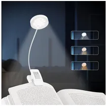 lqwell LED Leselampe Leselampe Buch Klemme im Bett, USB Wiederaufladbare Leselicht, LED fest integriert, mit 3 Farbtemperaturen, 10 Helligkeitsstufen & Stufenloses Dimmen, 360° Flexibel Buchlampe für Kinder, Buchliebhaber weiß Runden