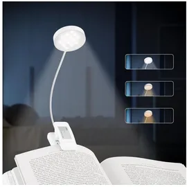 lqwell LED Leselampe Leselampe Buch Klemme im Bett, USB Wiederaufladbare Leselicht, LED fest integriert, mit 3 Farbtemperaturen, 10 Helligkeitsstufen & Stufenloses Dimmen, 360° Flexibel Buchlampe für Kinder, Buchliebhaber weiß Runden