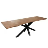 sam möbel gmbh Baumkantentisch Akazie stonefarben 200(300)x100 cm Ansteckplatten Spider-Gestell schwarz JANNIK - Beige