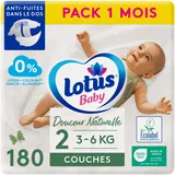 lotus Baby Douceur Naturelle – Windeln Größe 2 (3 – 6 kg/Neugeborene), Pack 1 Monat – 180 Windeln