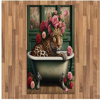 Teppich Flachgewebe Deko-Teppiche für das Wohn-,Schlaf-, und Essenszimmer, Abakuhaus, rechteckig, Leopard Blühende englische Rosen Cottagecore grün|rosa 80 cm x 150 cm
