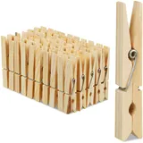 Relaxdays Wäscheklammern Holz, 100er Set, große Holzwäscheklammern, Basteln, Klammern zum Trocknen, Metallfeder, Natur, Pack