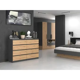 CDF Kommode mit 8 Schubladen 138 x 97 x 40 cm Anthrazit / Artisan-Eiche
