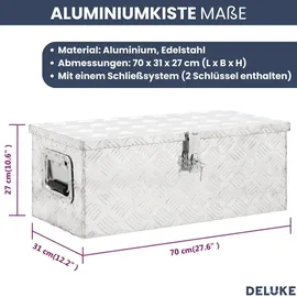 deluke DELUKE® Aluminiumbox mit Deckel Abschließbar Alubox Deichselbox Alu Anhängerbox Werkzeugkiste Transportbox Metallkiste, 70x31x27cm Silber