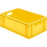 Certeo LA-KA-PE Transport-Stapelkasten B600xT400xH210 mm gelb, geschlossen mit Griffloch