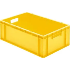 Certeo LA-KA-PE Transport-Stapelkasten B600xT400xH210 mm gelb, geschlossen mit Griffloch