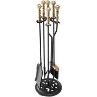 Vevor Kaminbesteck-Set 5-teilig Schmiedeeisen inkl. Zange, Ascheschaufel, Bürste, Schürhaken Schwarz/Messing