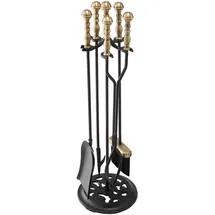 Vevor Kaminbesteck-Set 5-teilig Schmiedeeisen inkl. Zange, Ascheschaufel, Bürste, Schürhaken Schwarz/Messing