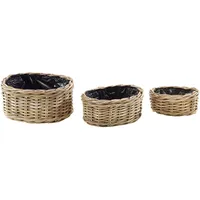 Pflanzkörbchen Blumentopf Rattan oval kubu grey - mit Folie ausgeschlagen - S/3