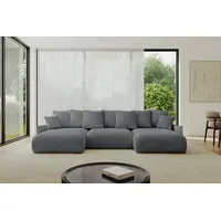 altdecor Ecksofa Cord U-Form mit Schlaffunktion und Bettkasten 3-Sitzer Dunkelgrau