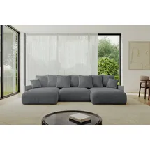altdecor Ecksofa Cord U-Form mit Schlaffunktion und Bettkasten 3-Sitzer Dunkelgrau
