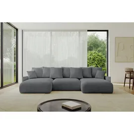 altdecor Ecksofa Cord U-Form mit Schlaffunktion und Bettkasten 3-Sitzer Dunkelgrau