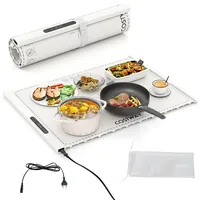 COSTWAY Elektrische Wärmematte Silikon für Lebensmittel, Rollbare Warmhalteplatte, Speisewärmer mit automatischer Abschaltung (3 Temperaturregelung von 60°C-100°C, 1H-4H Timer,Weiß)
